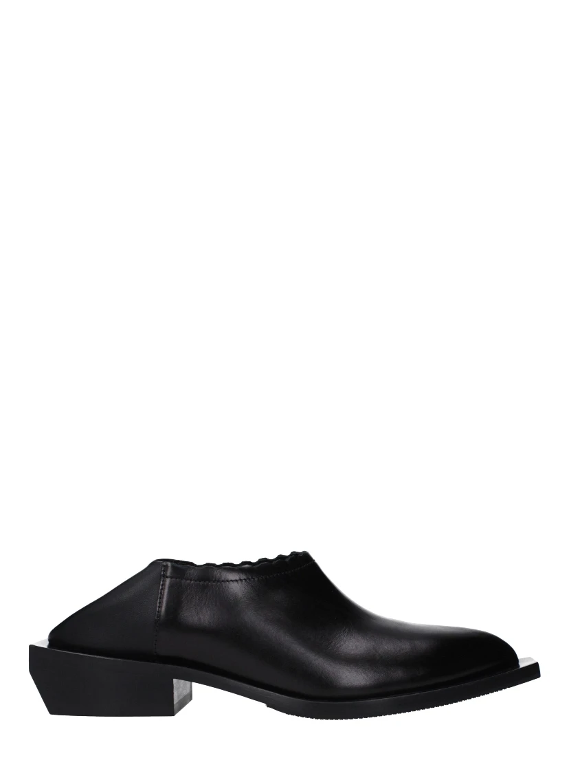 Black Leather Mules
