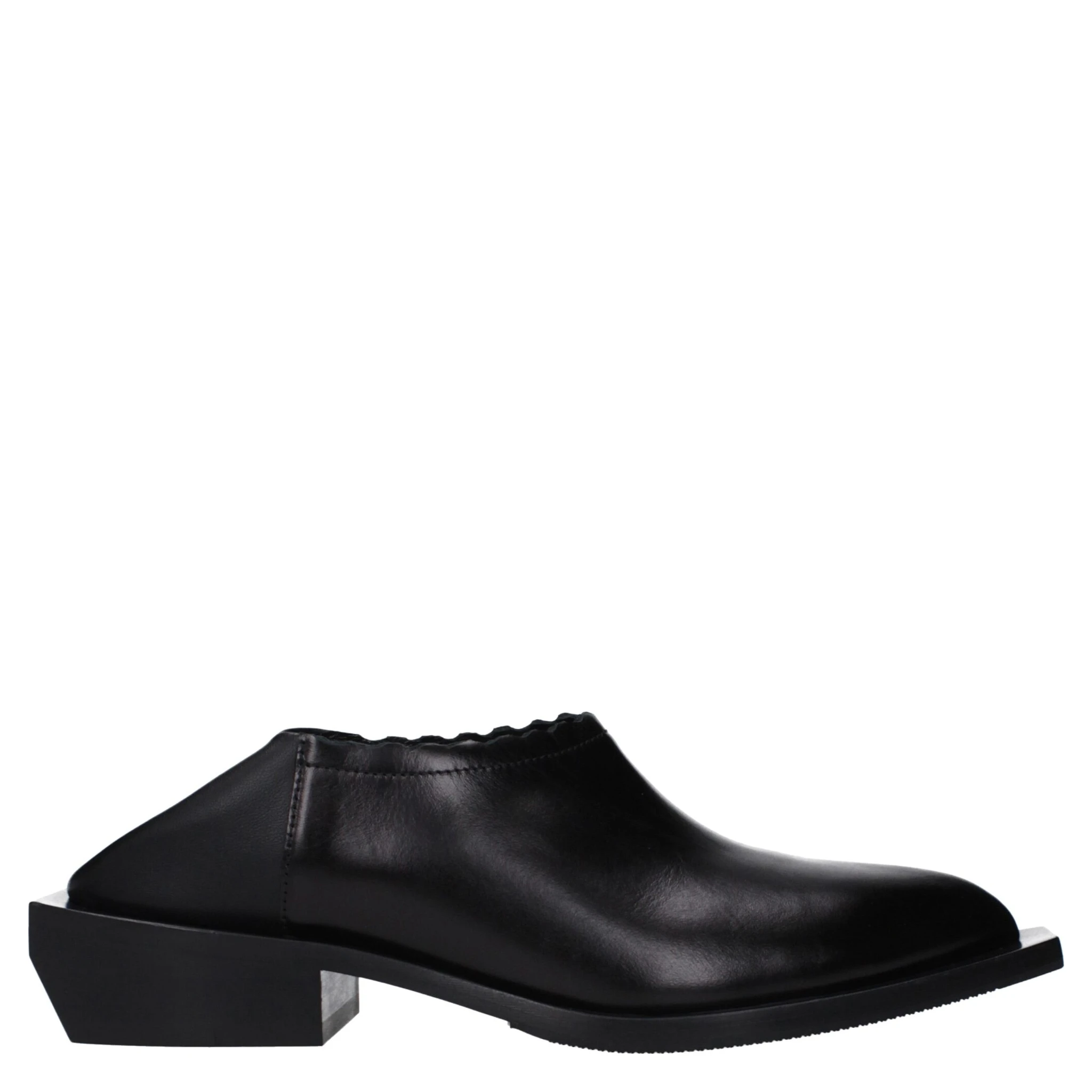 Black Leather Mules