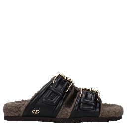 Black Leather Slippers