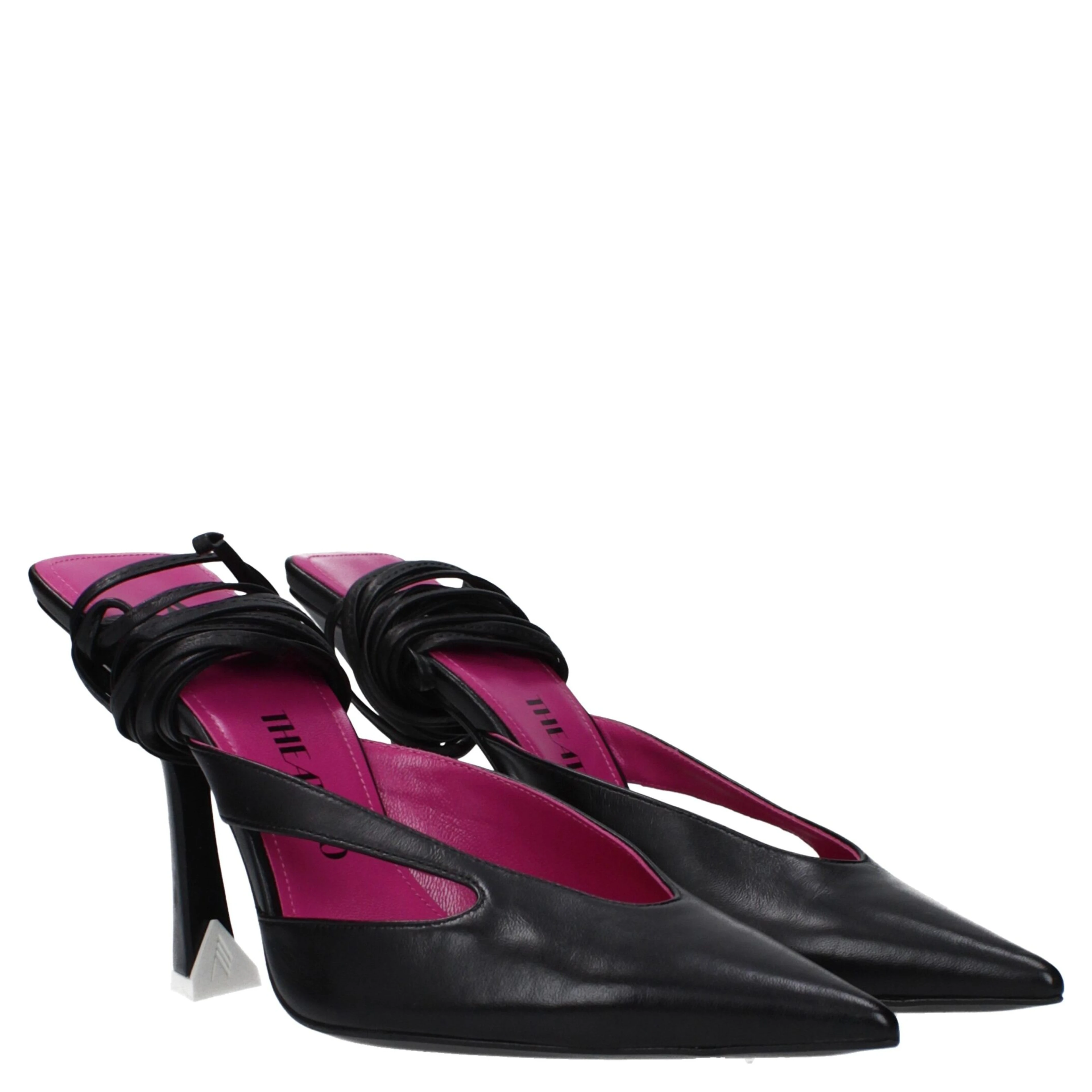 Black Leather Stiletto Heel Sandals