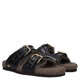 Black Leather Slippers