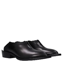 Black Leather Mules