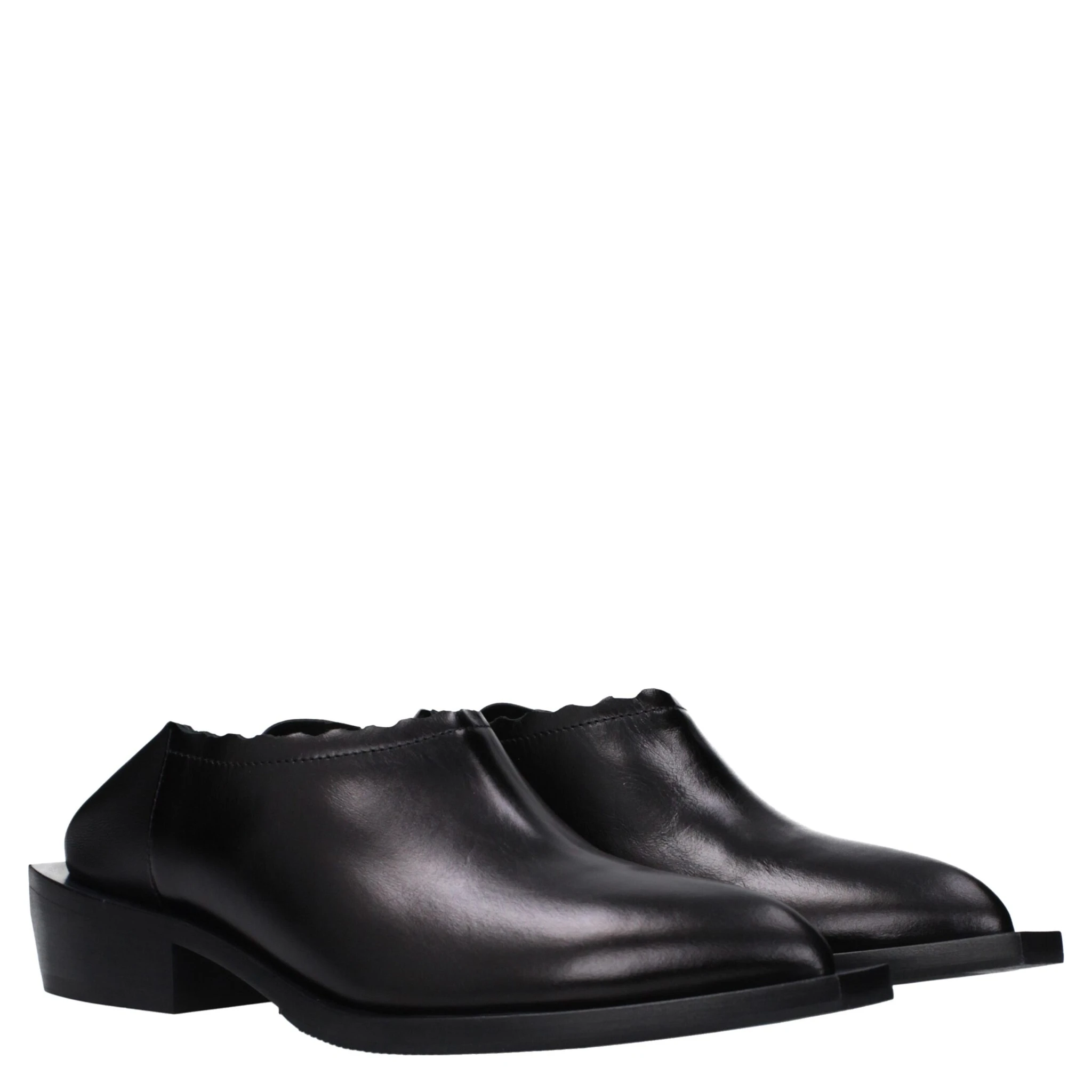Black Leather Mules
