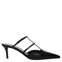 Black Leather Flat Sandals