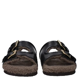 Black Leather Slippers