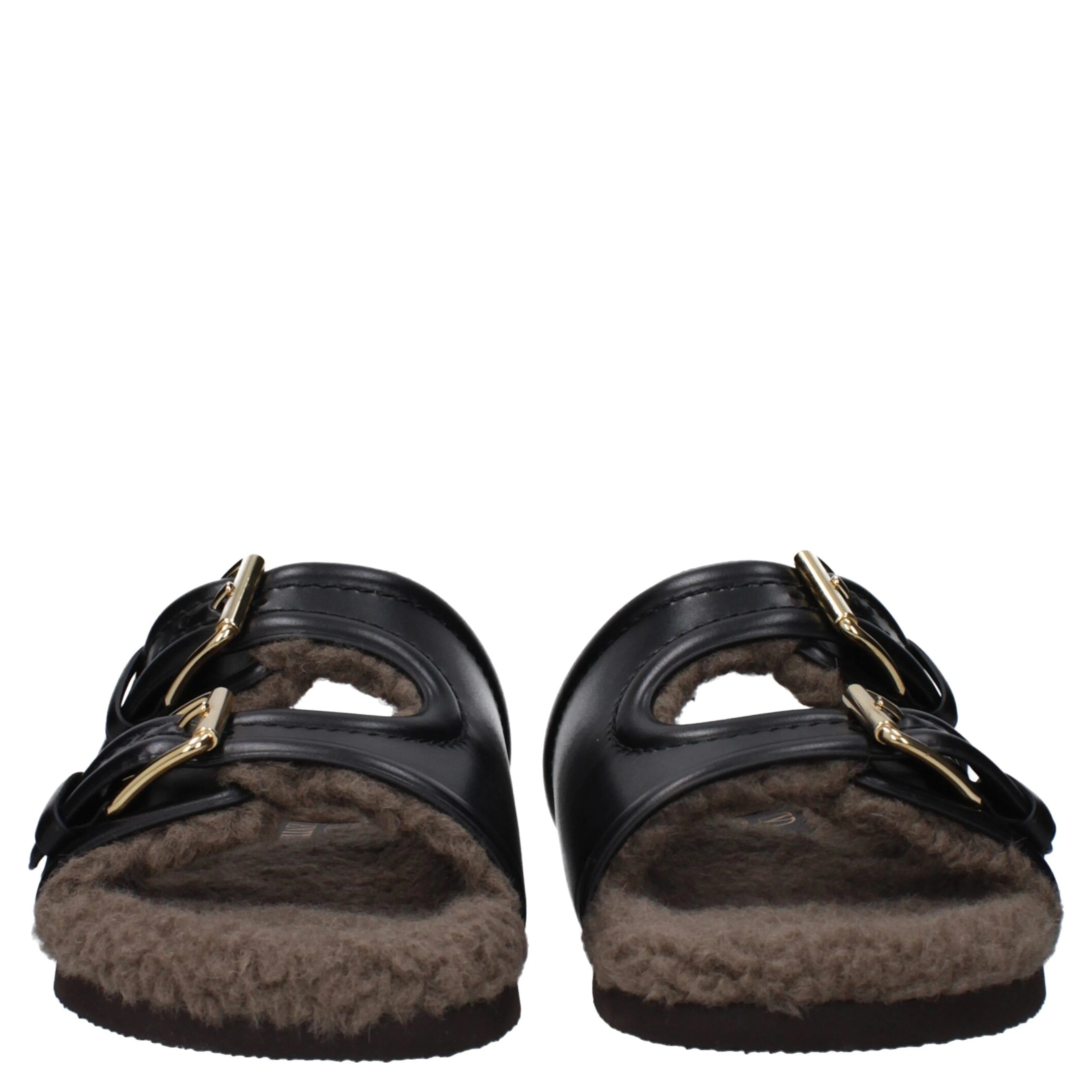 Black Leather Slippers