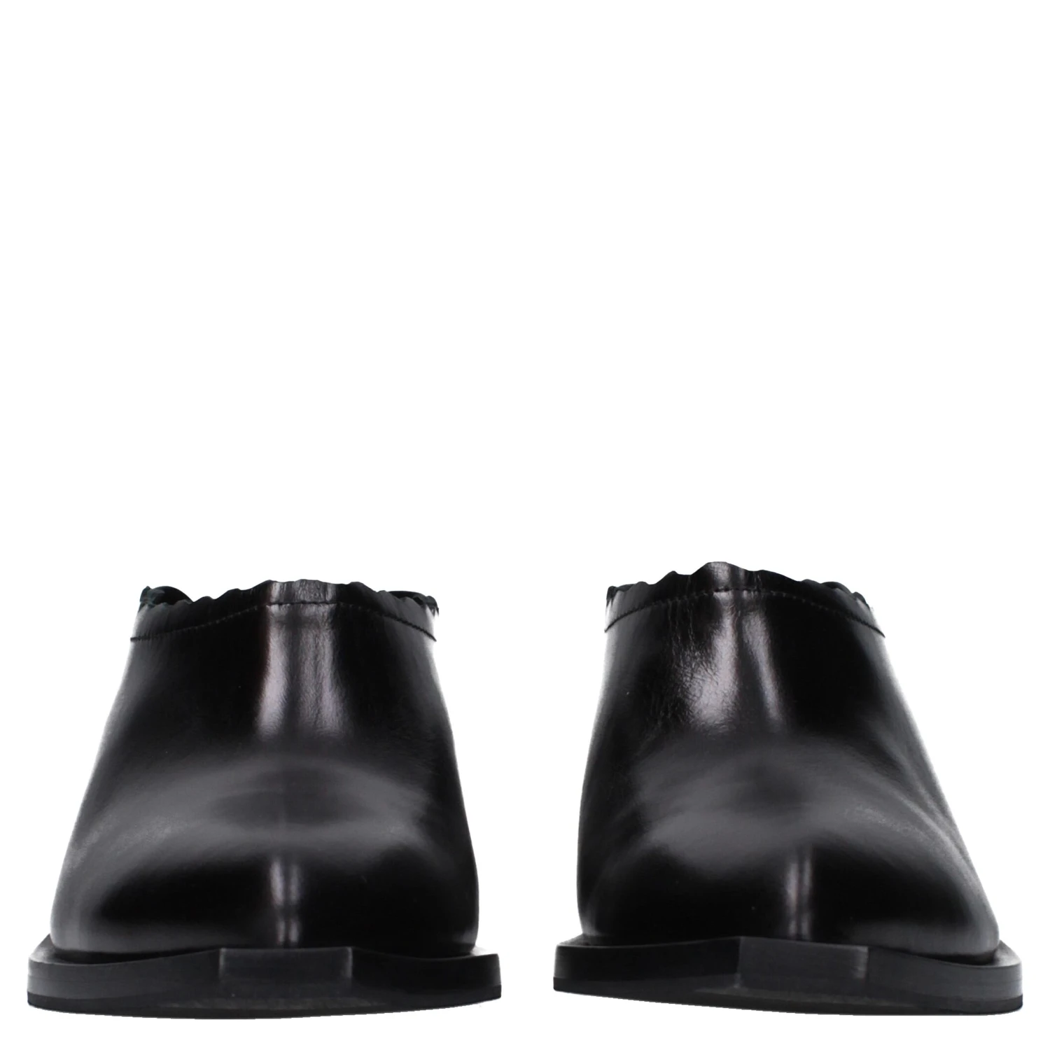 Black Leather Mules