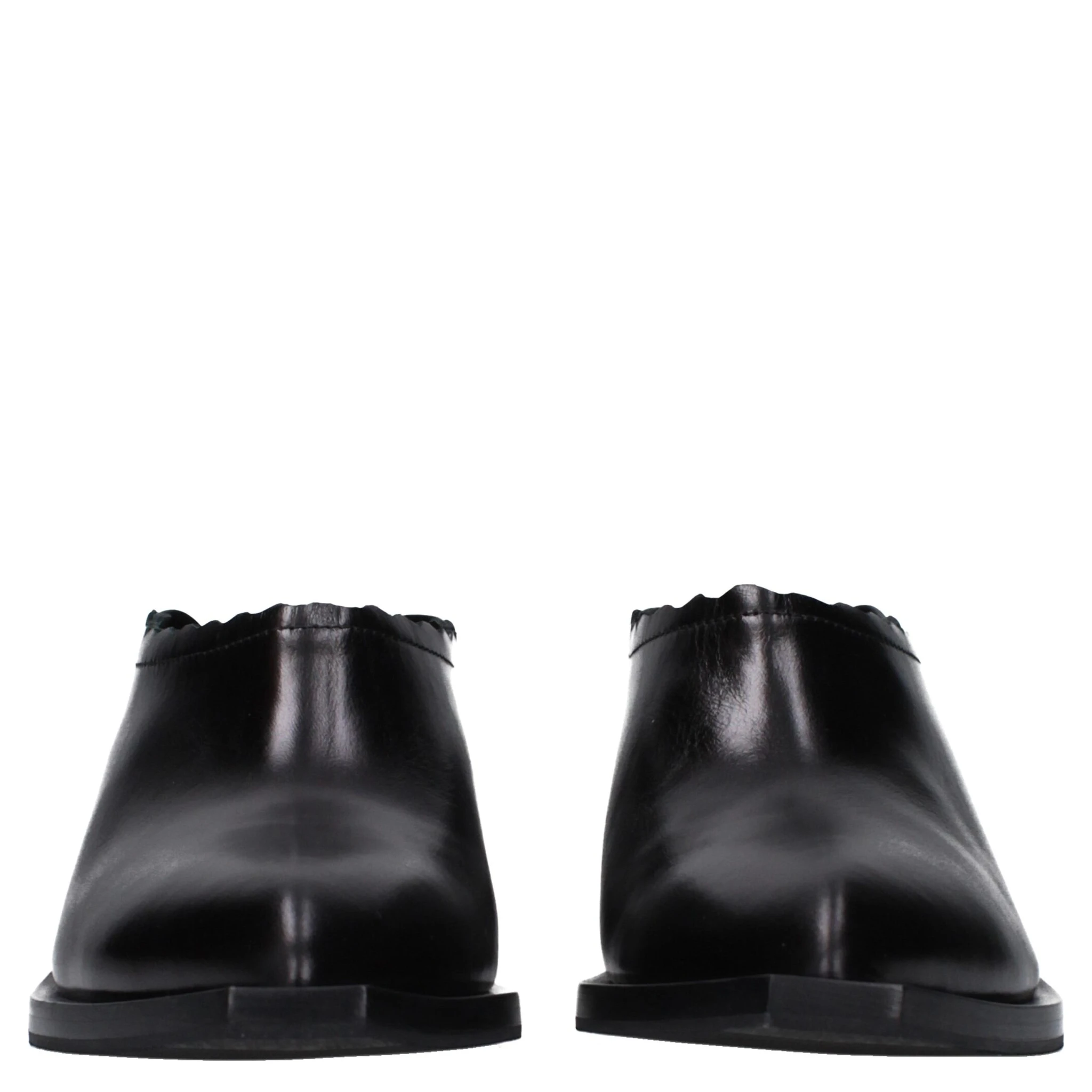 Black Leather Mules