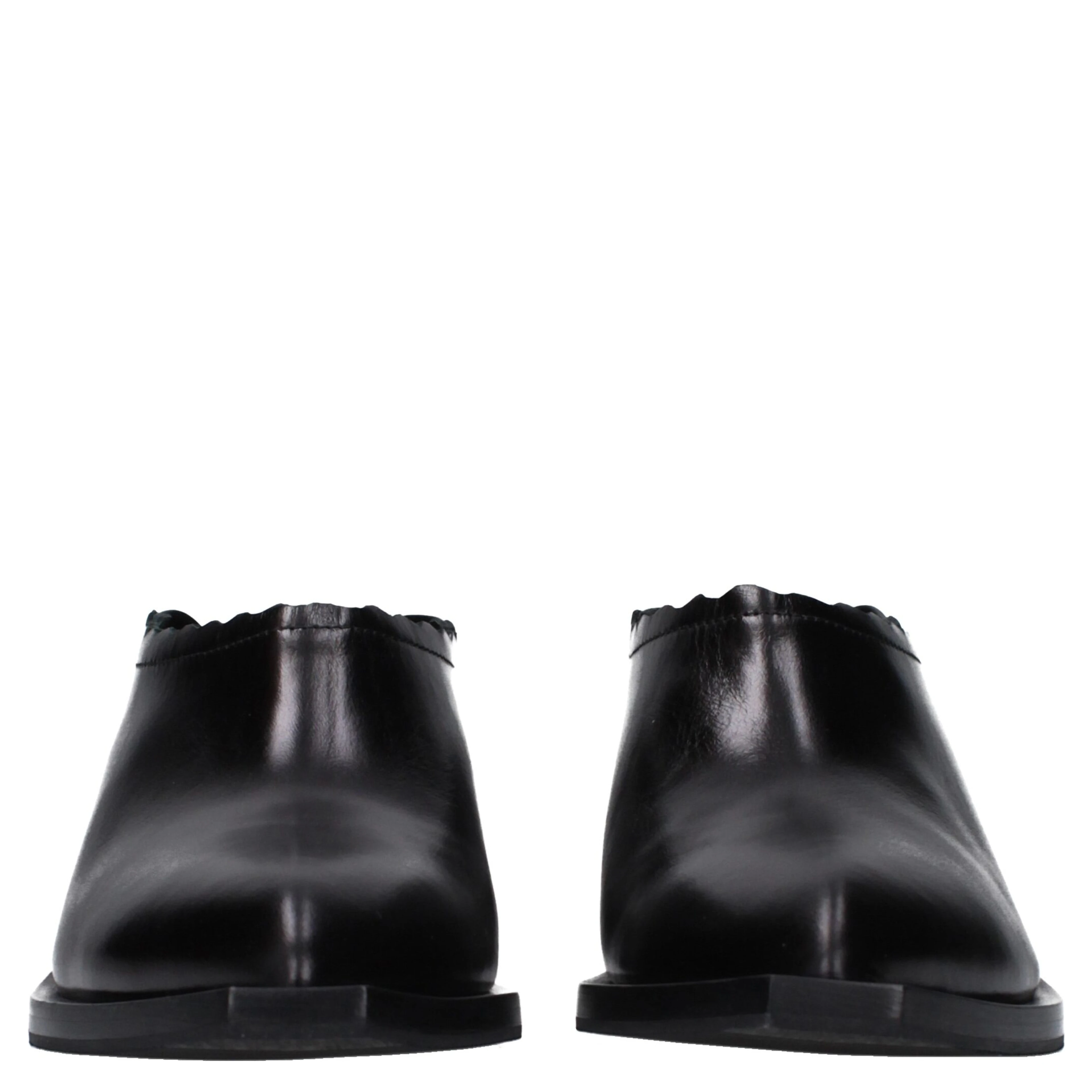 Black Leather Mules