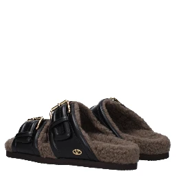 Black Leather Slippers