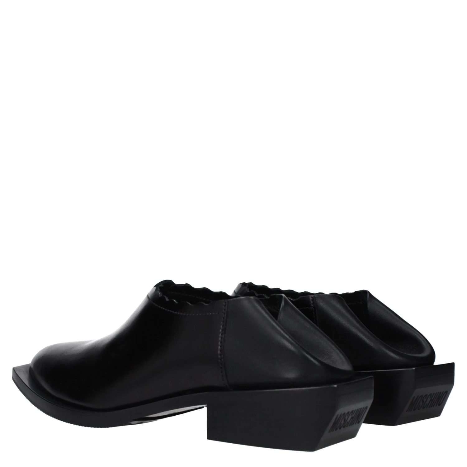 Black Leather Mules