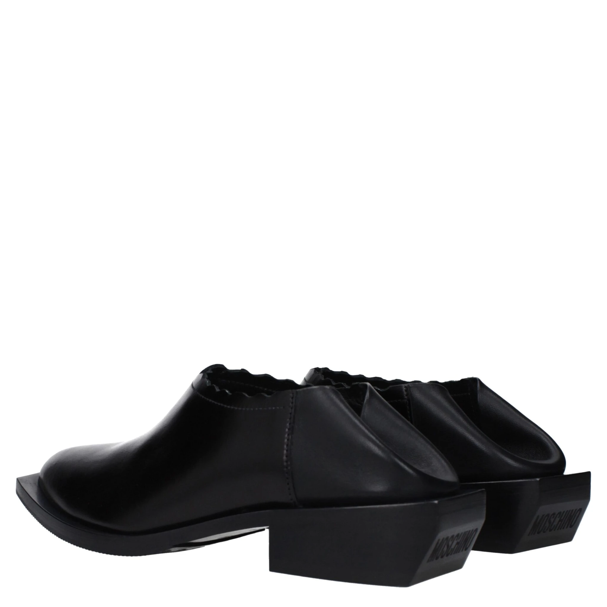 Black Leather Mules
