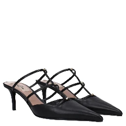 Black Leather Flat Sandals