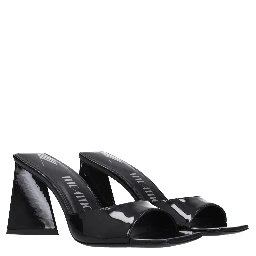 Black Leather Stiletto Heel Sandals