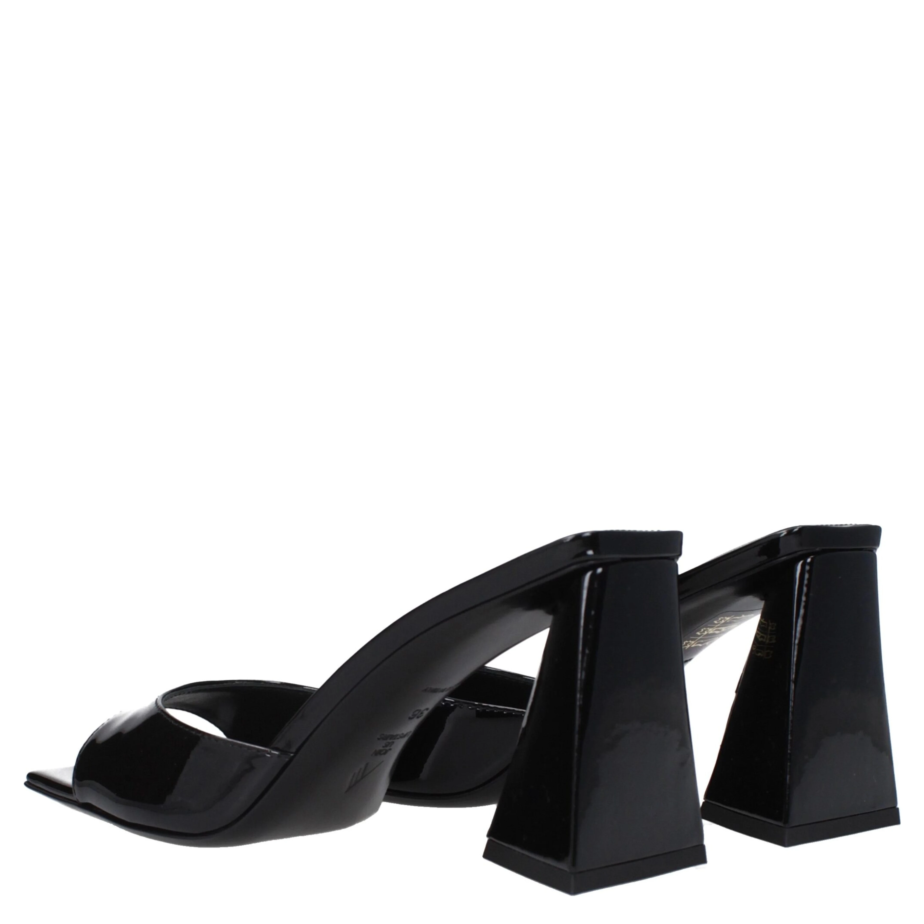Black Leather Stiletto Heel Sandals