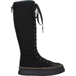 Black Fabric Lace-Up Boots