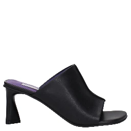 Black Leather Stiletto Heel Sandals