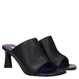 Black Leather Stiletto Heel Sandals