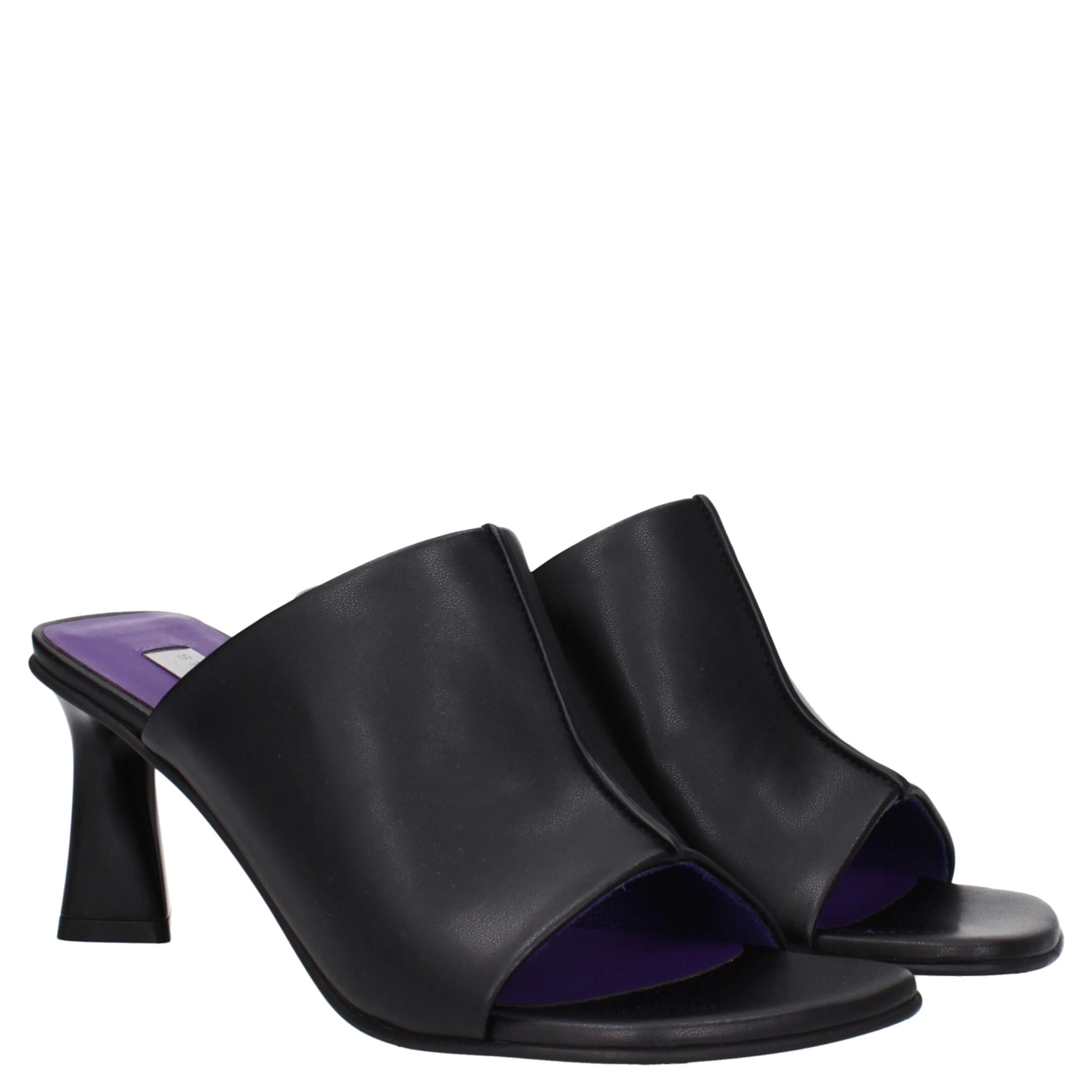 Black Leather Stiletto Heel Sandals