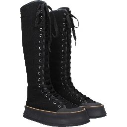 Black Fabric Lace-Up Boots