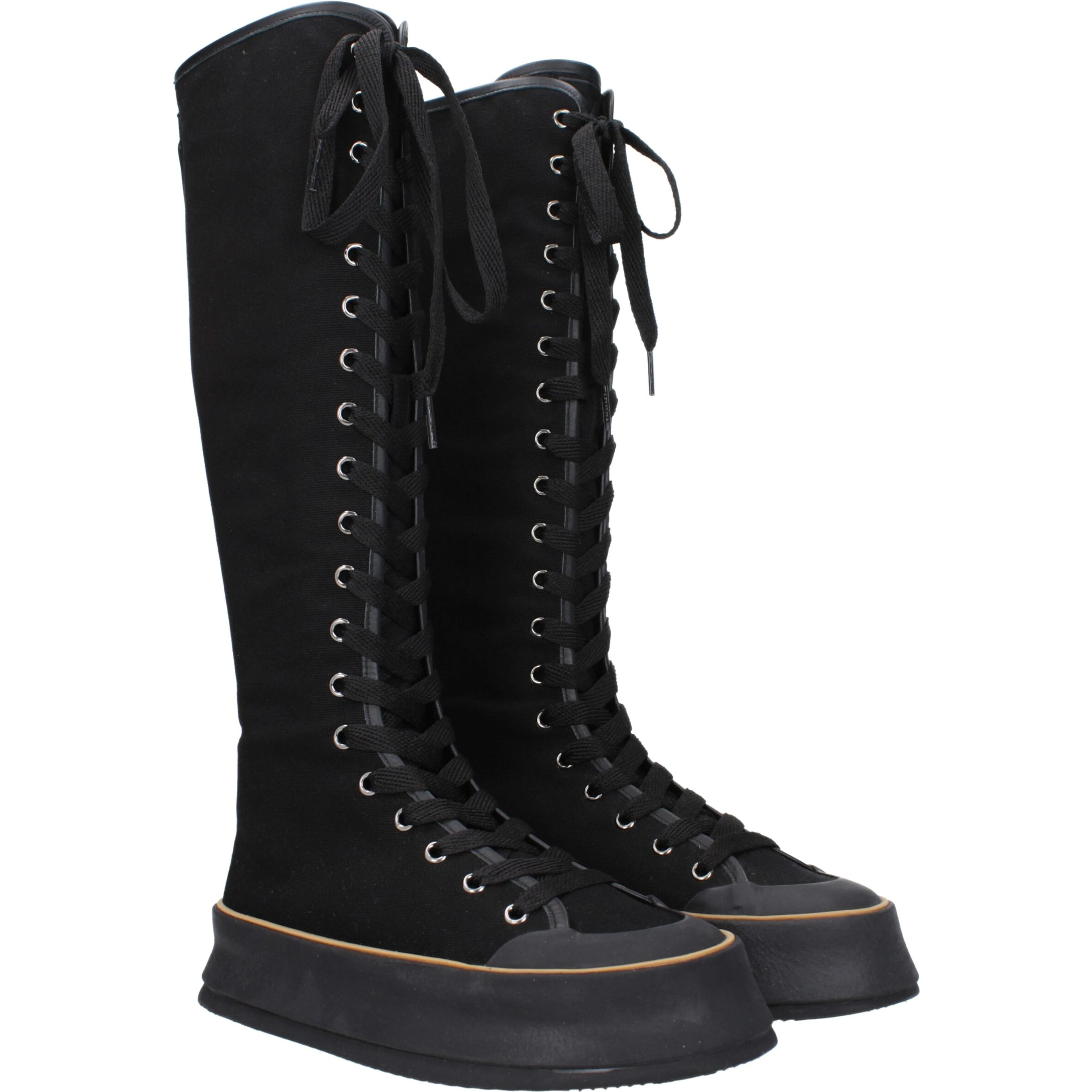 Black Fabric Lace-Up Boots