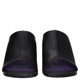 Black Leather Stiletto Heel Sandals