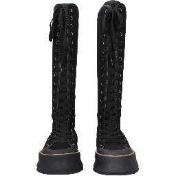 Black Fabric Lace-Up Boots