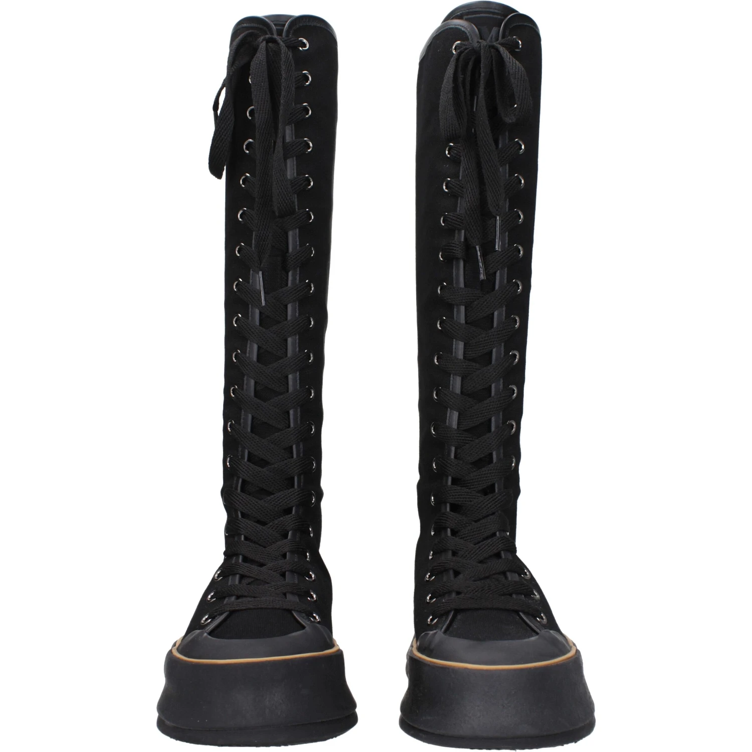 Black Fabric Lace-Up Boots