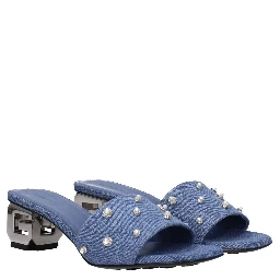 Blue Fabric Flat Sandals