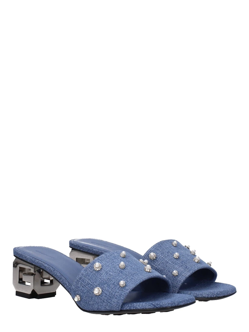 Blue Fabric Flat Sandals
