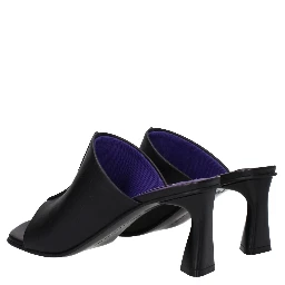 Black Leather Stiletto Heel Sandals