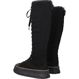 Black Fabric Lace-Up Boots