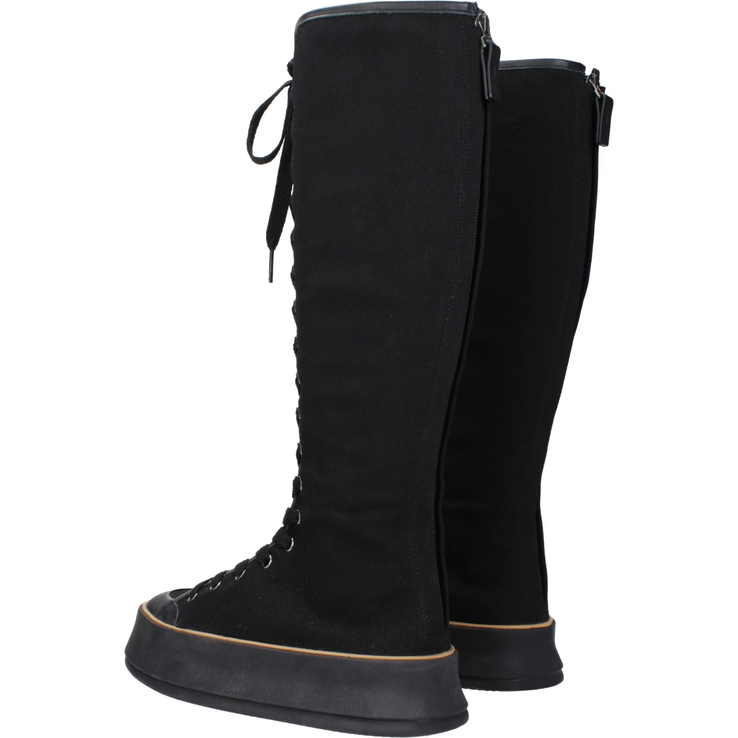 Black Fabric Lace-Up Boots