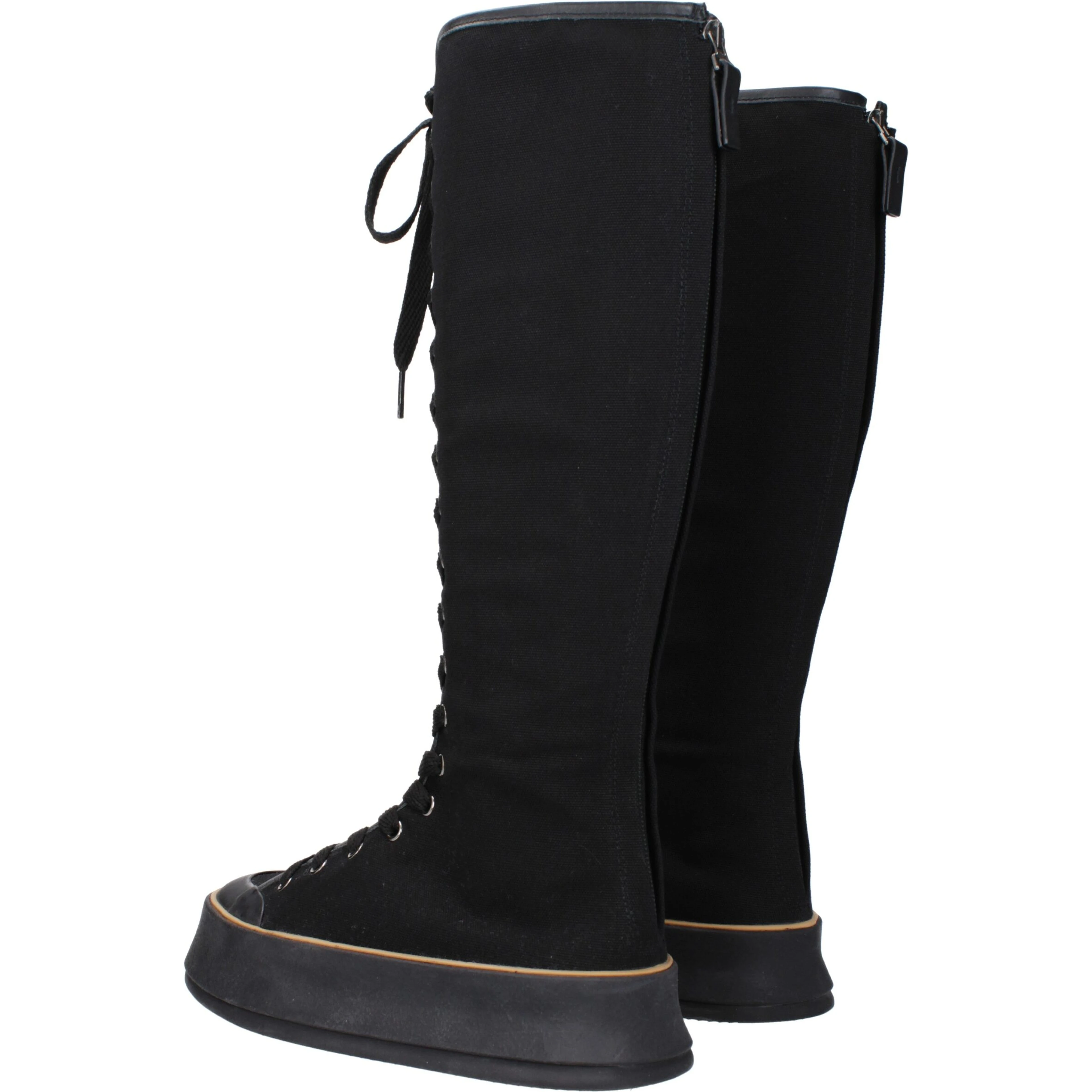 Black Fabric Lace-Up Boots
