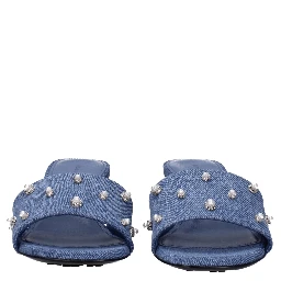 Blue Fabric Flat Sandals