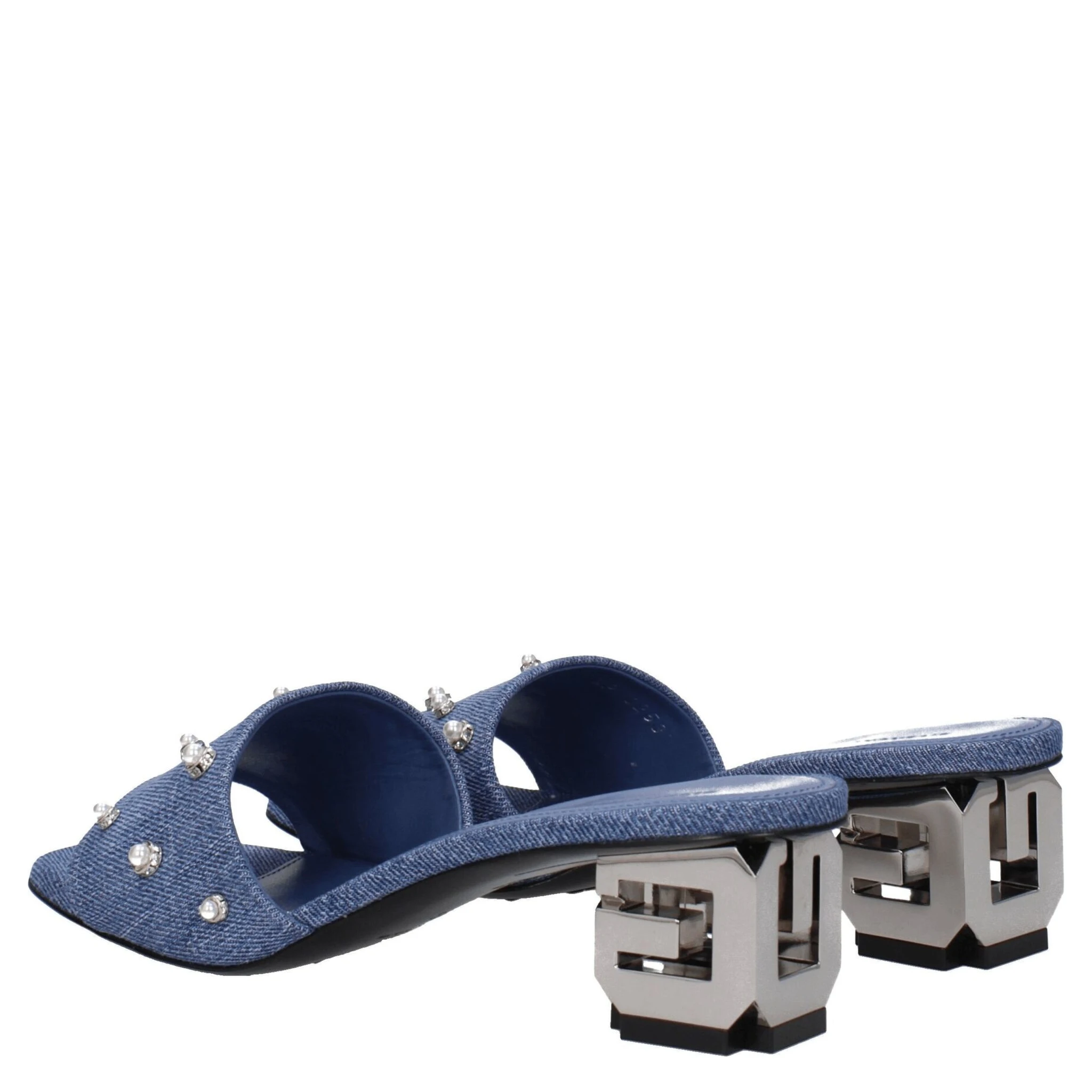 Blue Fabric Flat Sandals