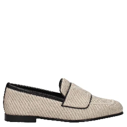 Beige Fabric Slip-On Loafers
