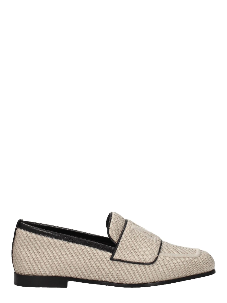 Beige Fabric Slip-On Loafers