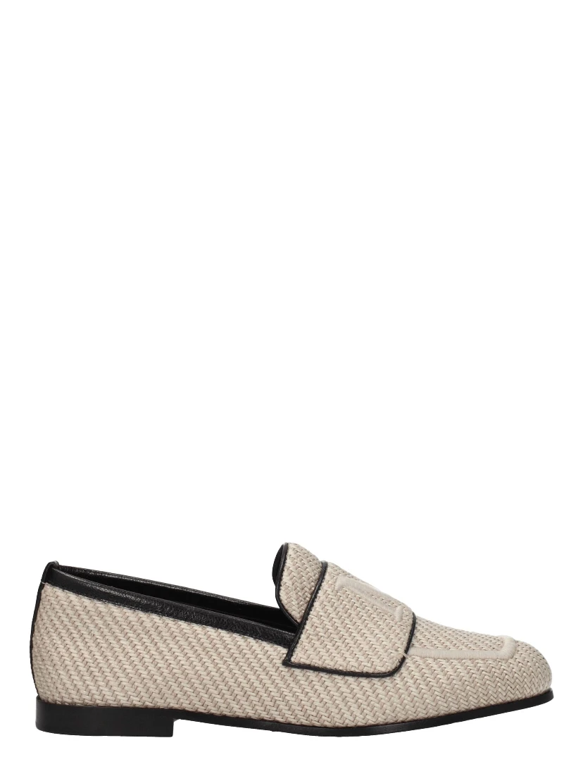 Beige Fabric Slip-On Loafers