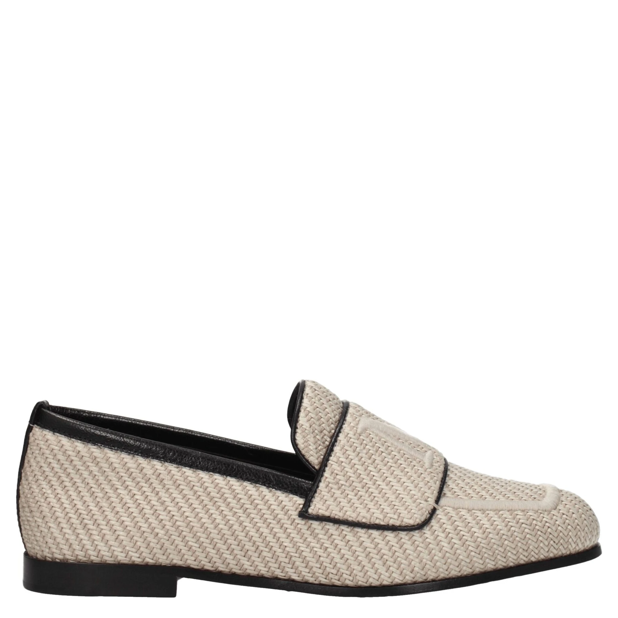 Beige Fabric Slip-On Loafers