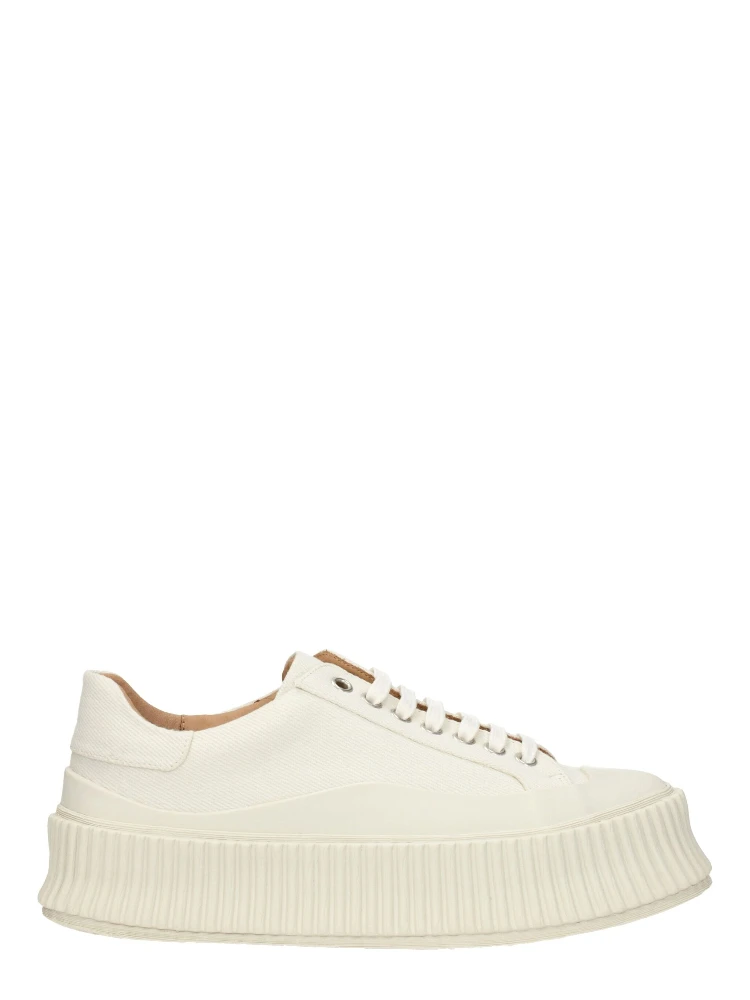 White Fabric Platform Sneakers