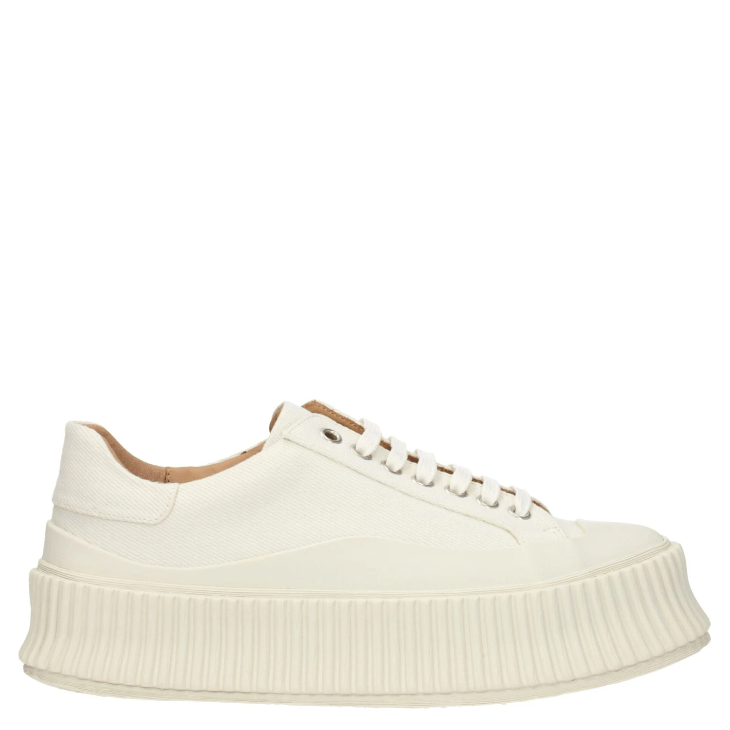 White Fabric Platform Sneakers