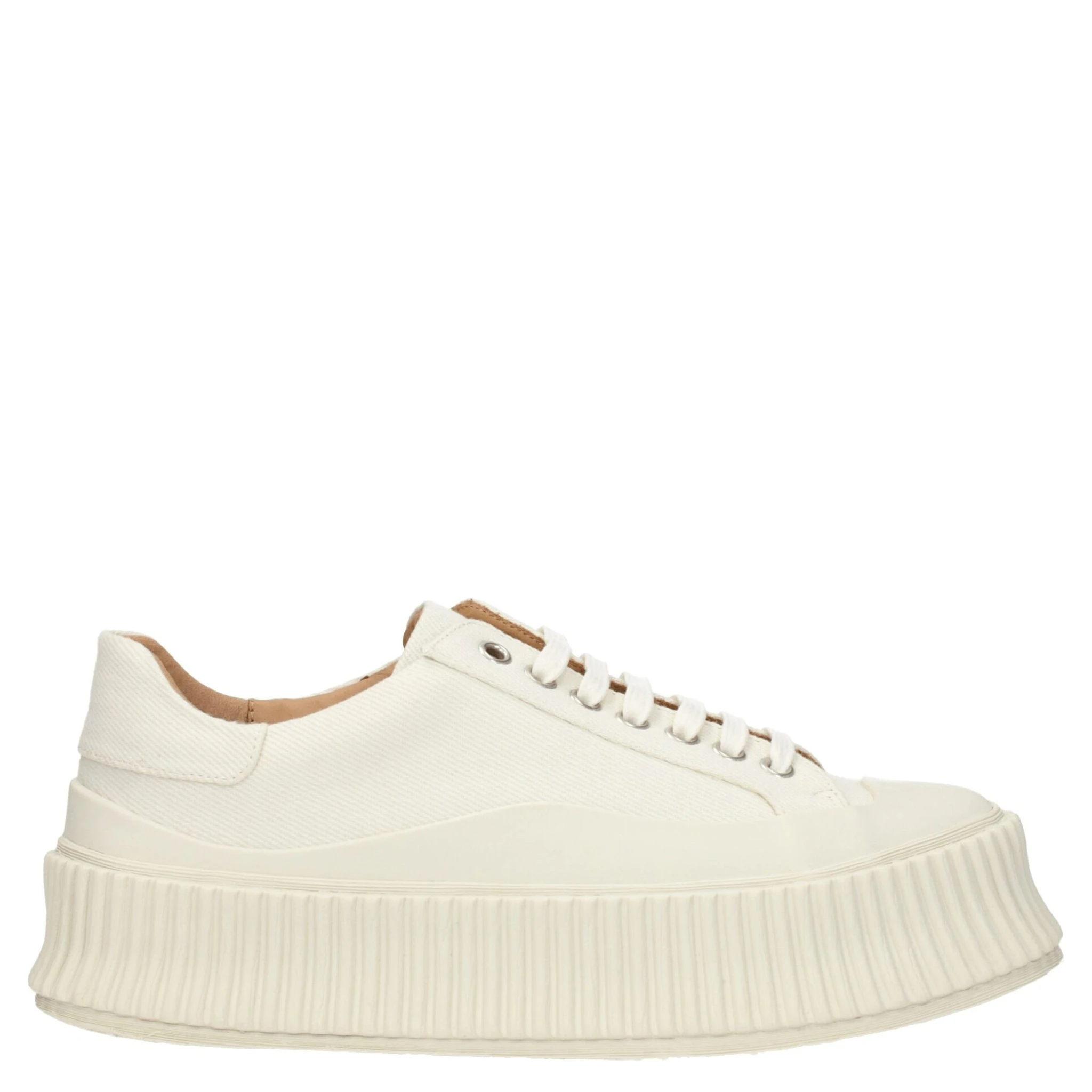 White Fabric Platform Sneakers