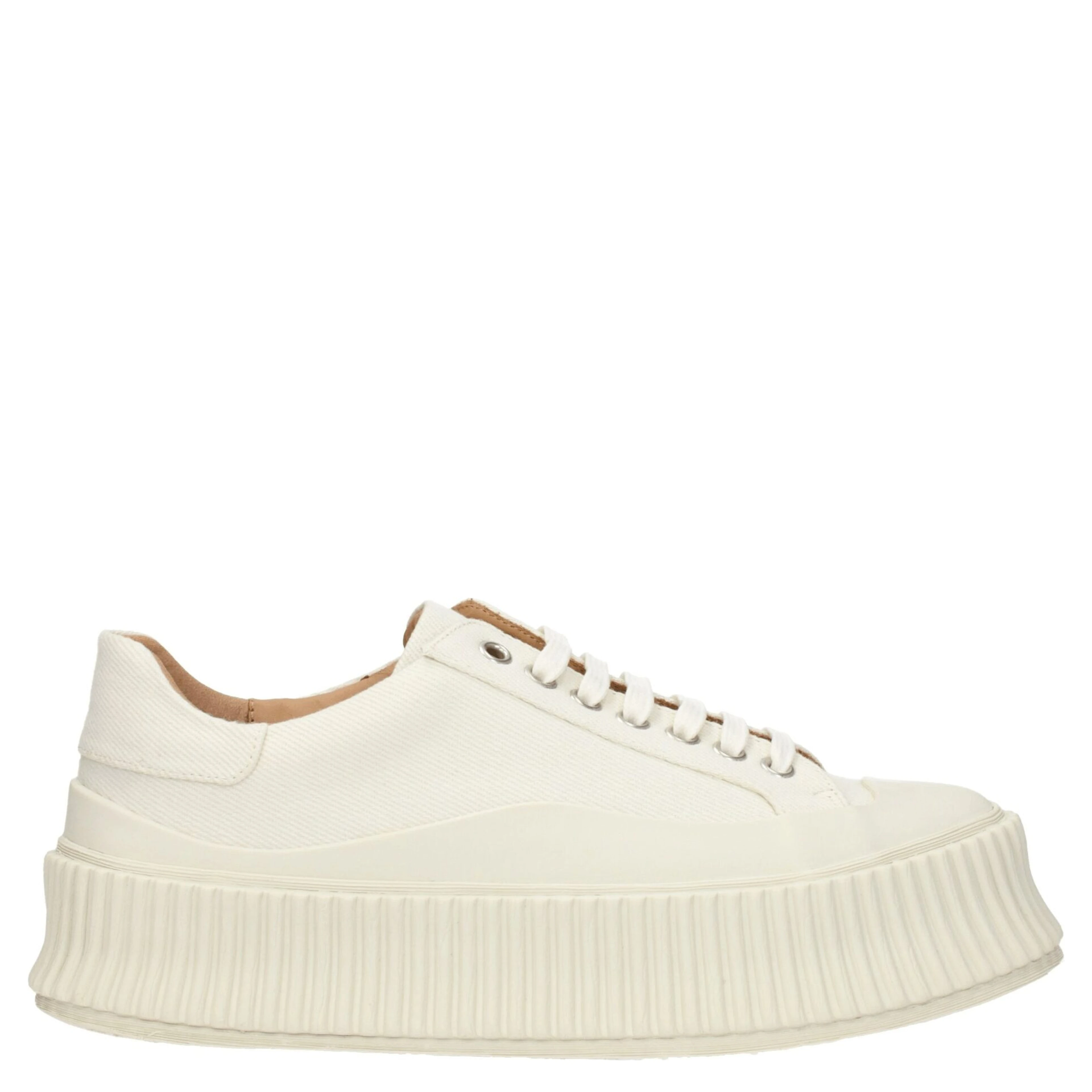 White Fabric Platform Sneakers