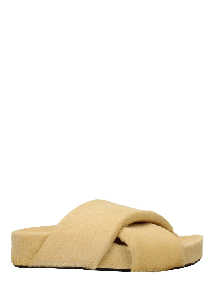 Beige Horsehair Slippers