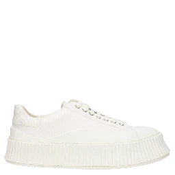 White Fabric Platform Sneakers