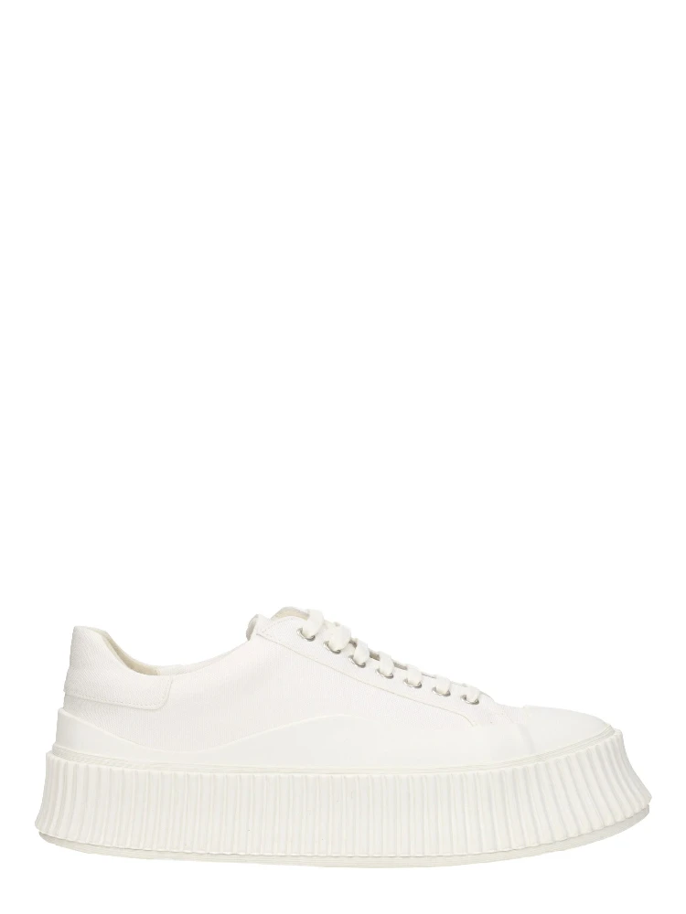 White Fabric Platform Sneakers