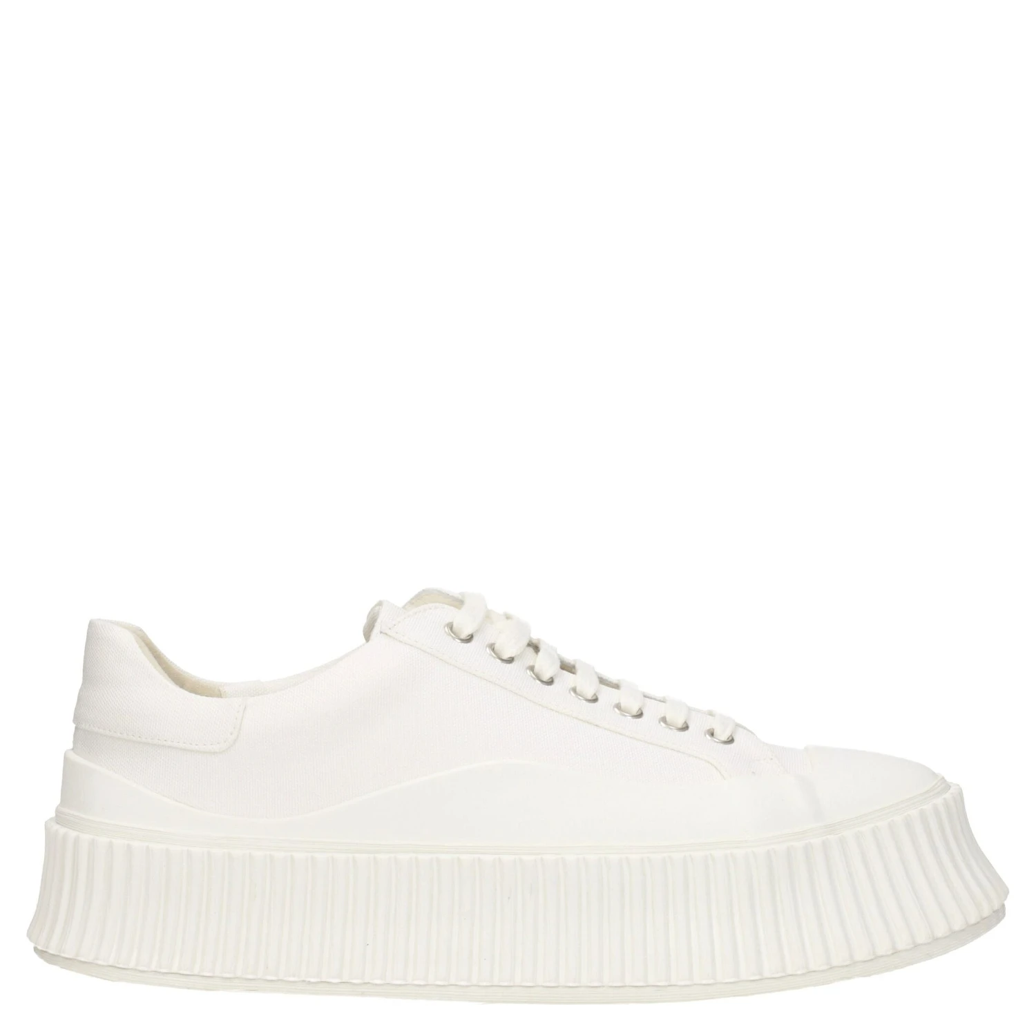 White Fabric Platform Sneakers