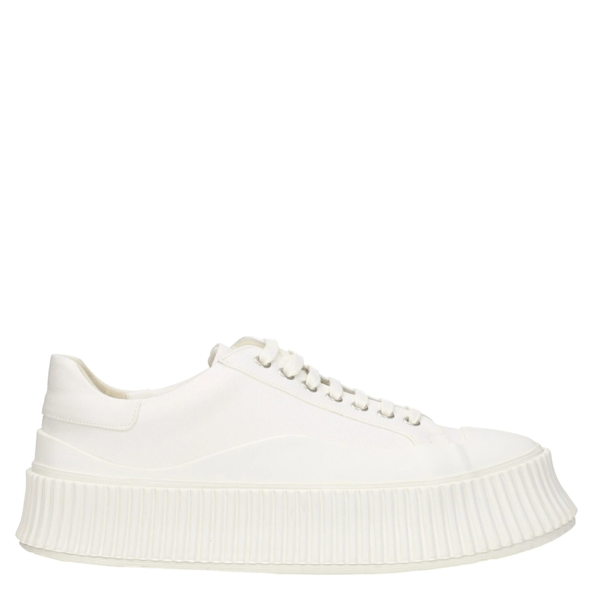 White Fabric Platform Sneakers