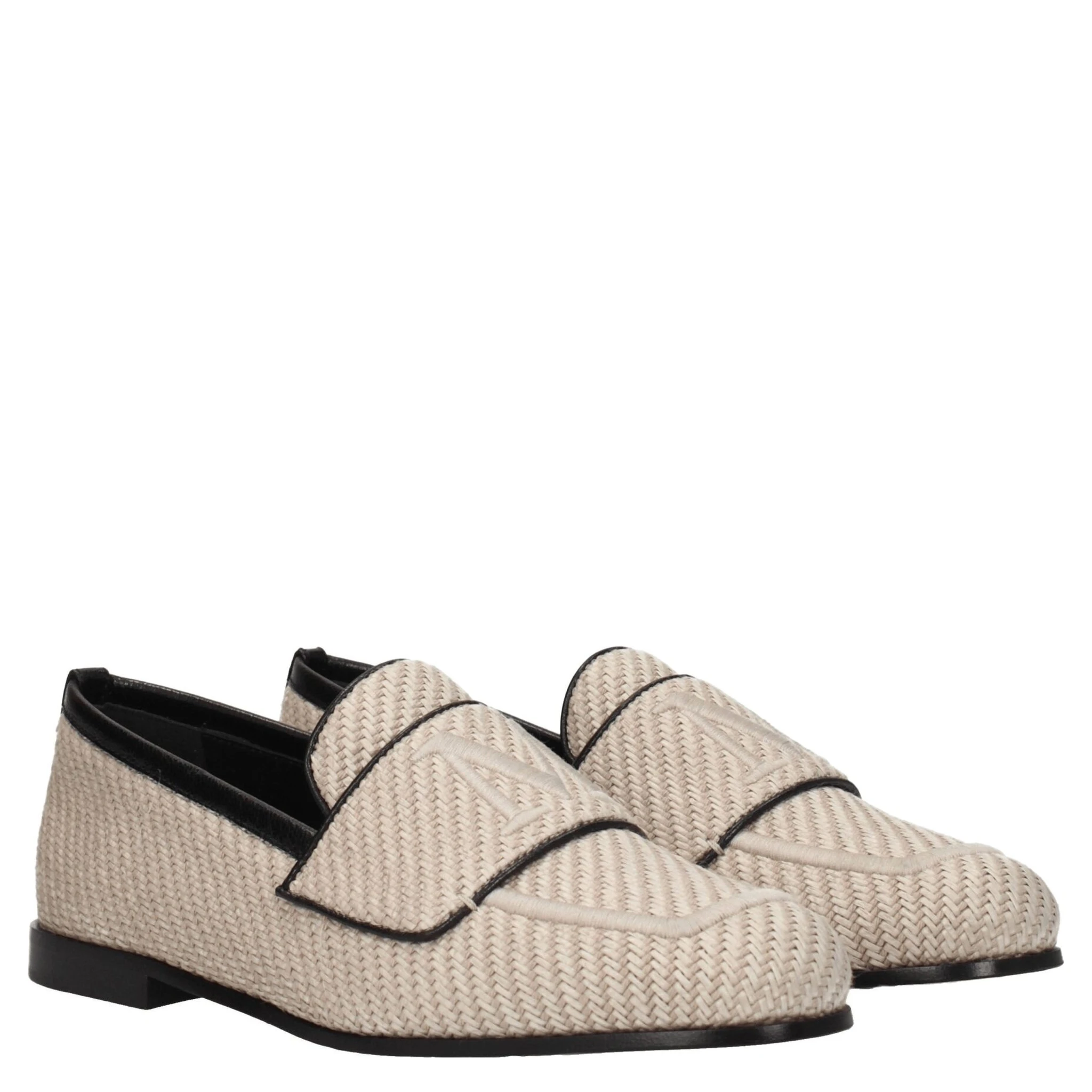 Beige Fabric Slip-On Loafers